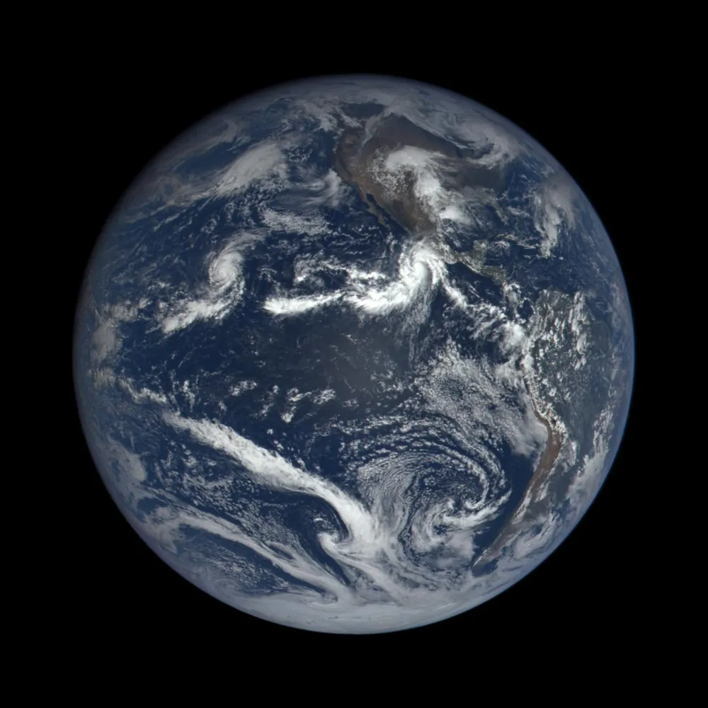 The daytime side of the Earth, photographed by the EPIC camera. One rotation on its axis is 194.18 Hz