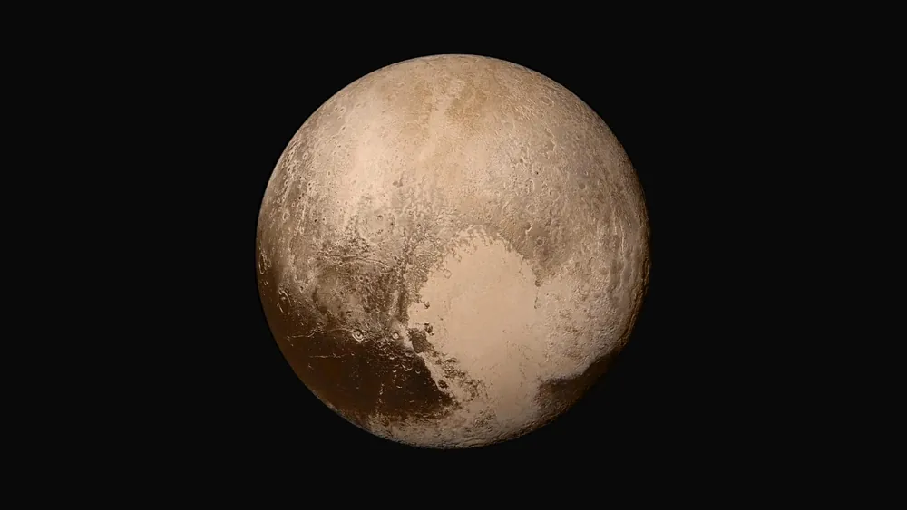 Pluto in true color, imaged by New Horizons. The dispute over the second frequency, 140.64 Hz, is about exactly this planet's orbital period