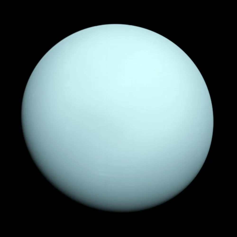Uranus, the planet that lies on its side. Imaged by Voyager 2